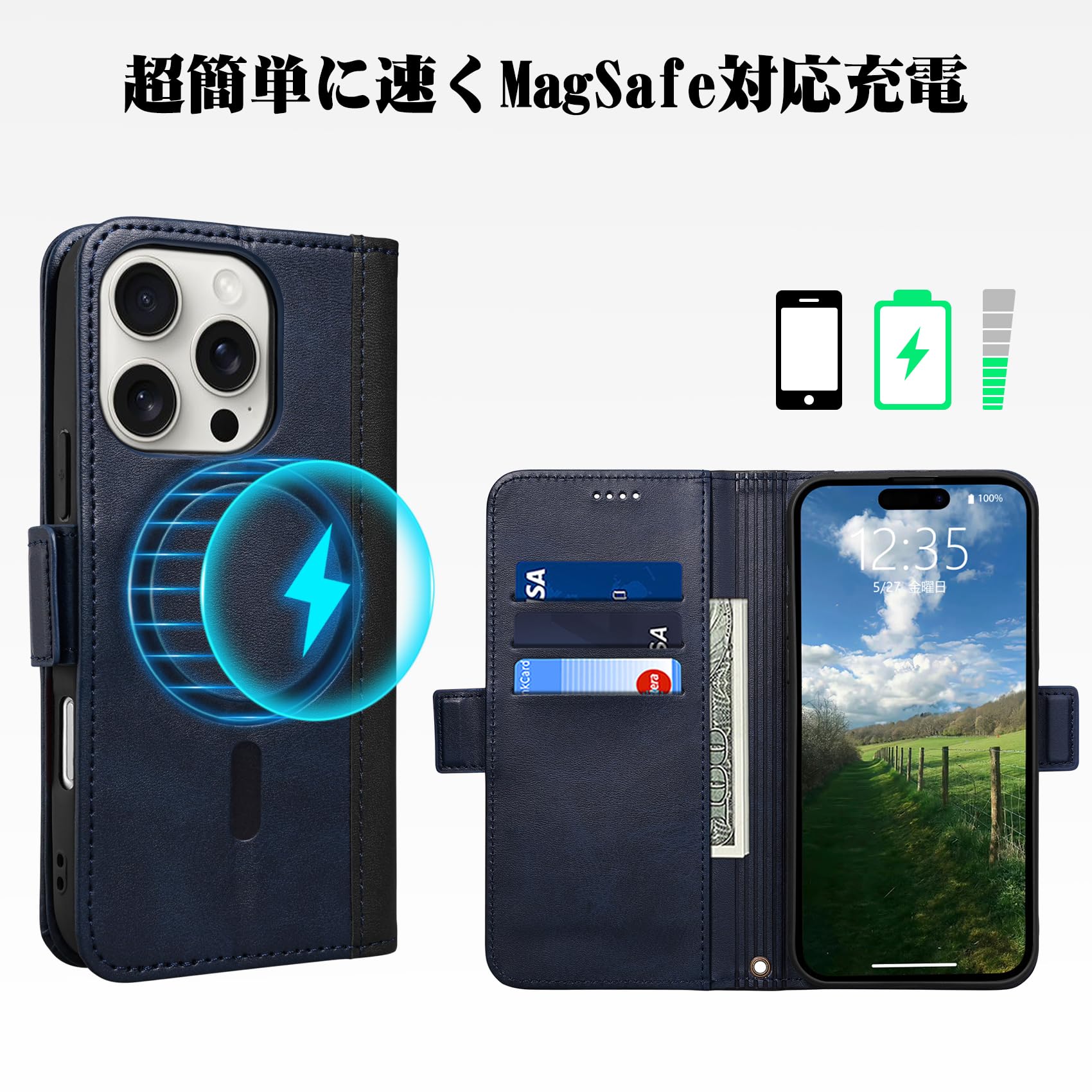 Amazon.co.jp: Rssviss iPhone 16 Pro 用 ケース 手帳型 MagSafe